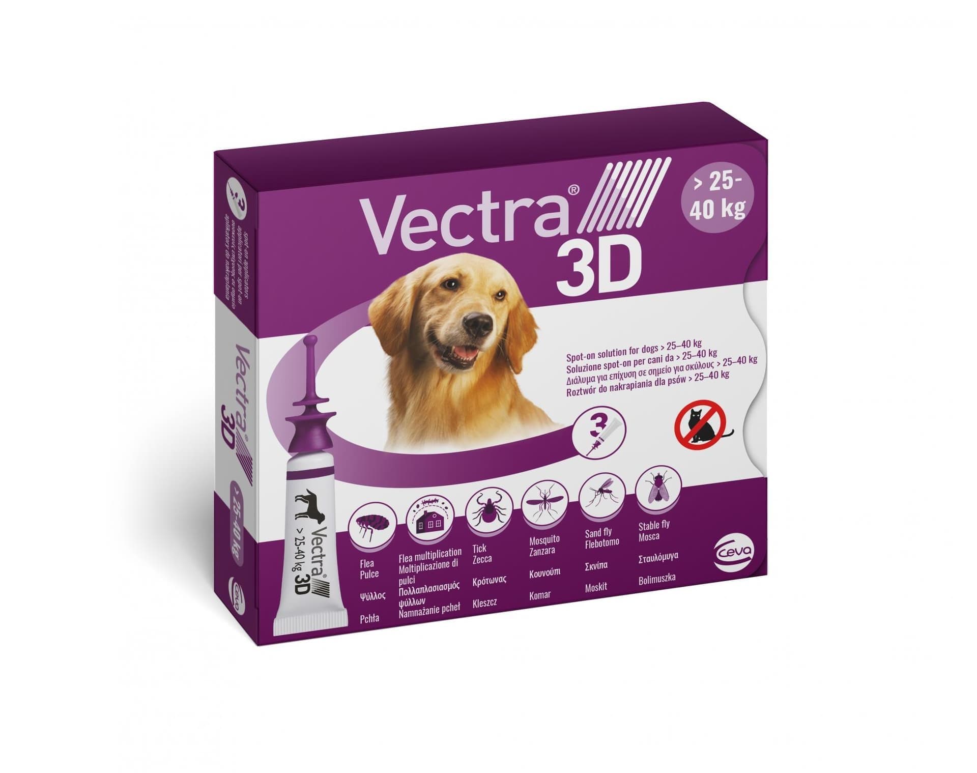 Vectra 3D cane 25kg - 40kg spot on 3 fiale