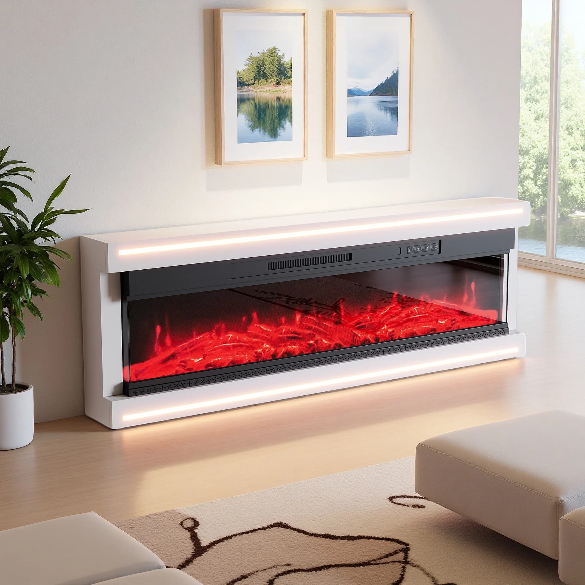 Anajqaqia, Caminetto Elettrico Autoportante da 50 Pollici, Riscaldatore per Casa, Stufa con Striscia Luminosa, Caminetto Decorativo per Soggiorno,