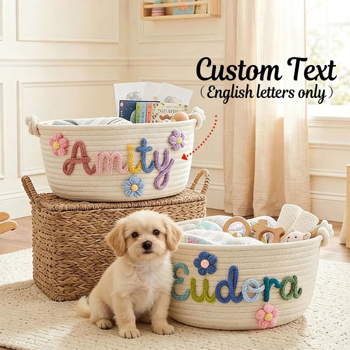 [Personalizzato] Cesto portaoggetti con nome personalizzato (1 pezzo) — Contenitore per snack e giocattoli per animali domestici, Cesto portaoggetti
