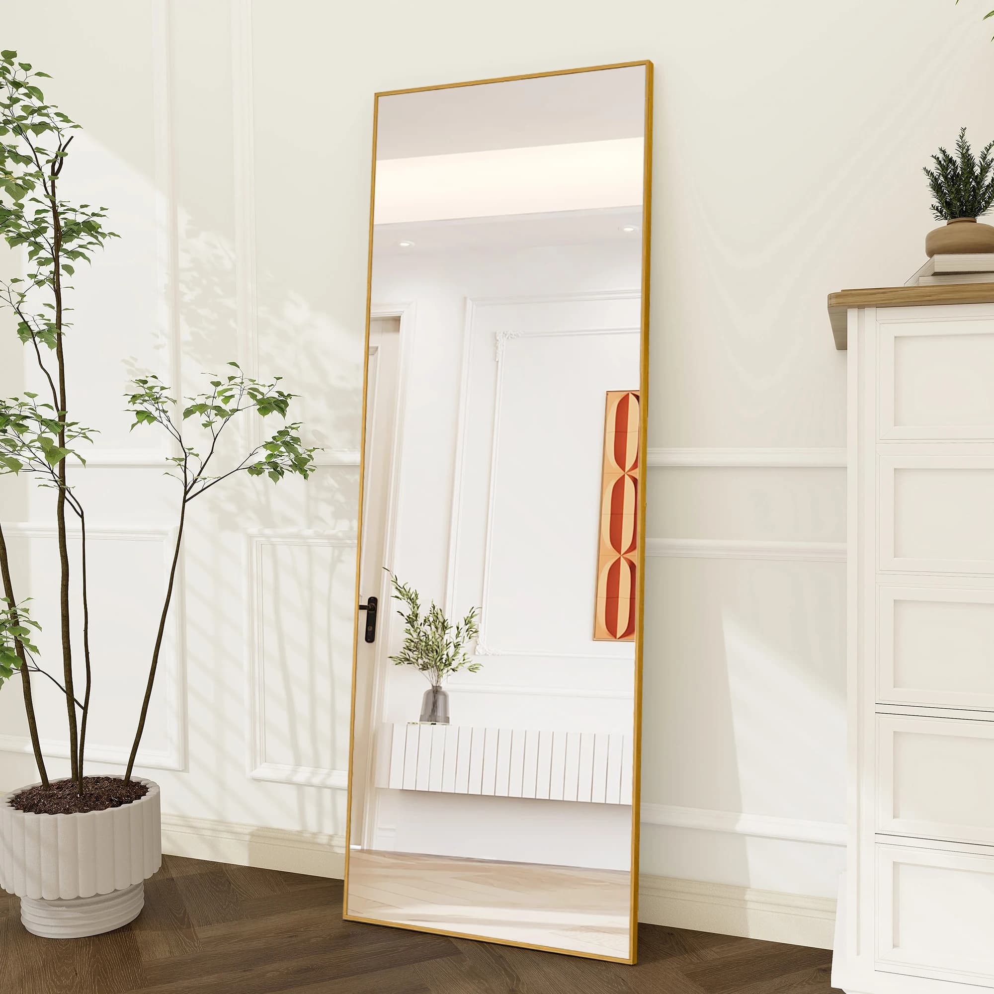 Anajqaqia Specchio completo per tutto il corpo, Specchio da terra con cornice in lega di alluminio, Specchio da pavimento, Vetro temperato, Quadrato