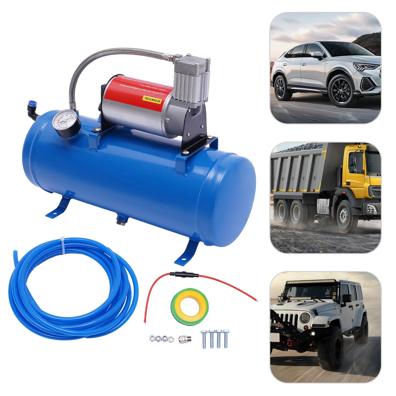 Compressore d'aria portatile universale per pneumatici auto 12V DC 6L con spegnimento e accensione automatici, gonfiaggio rapido 100PSI