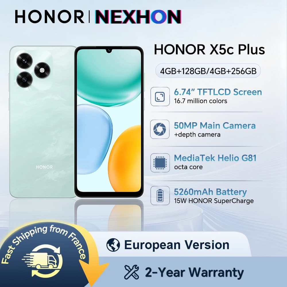 HONOR X5c Plus, versione UE, smartphone 4G, fotocamera principale da 50 MP, batteria da 5260 mAh, processore octa-core, schermo LCD da 6,74 pollici,
