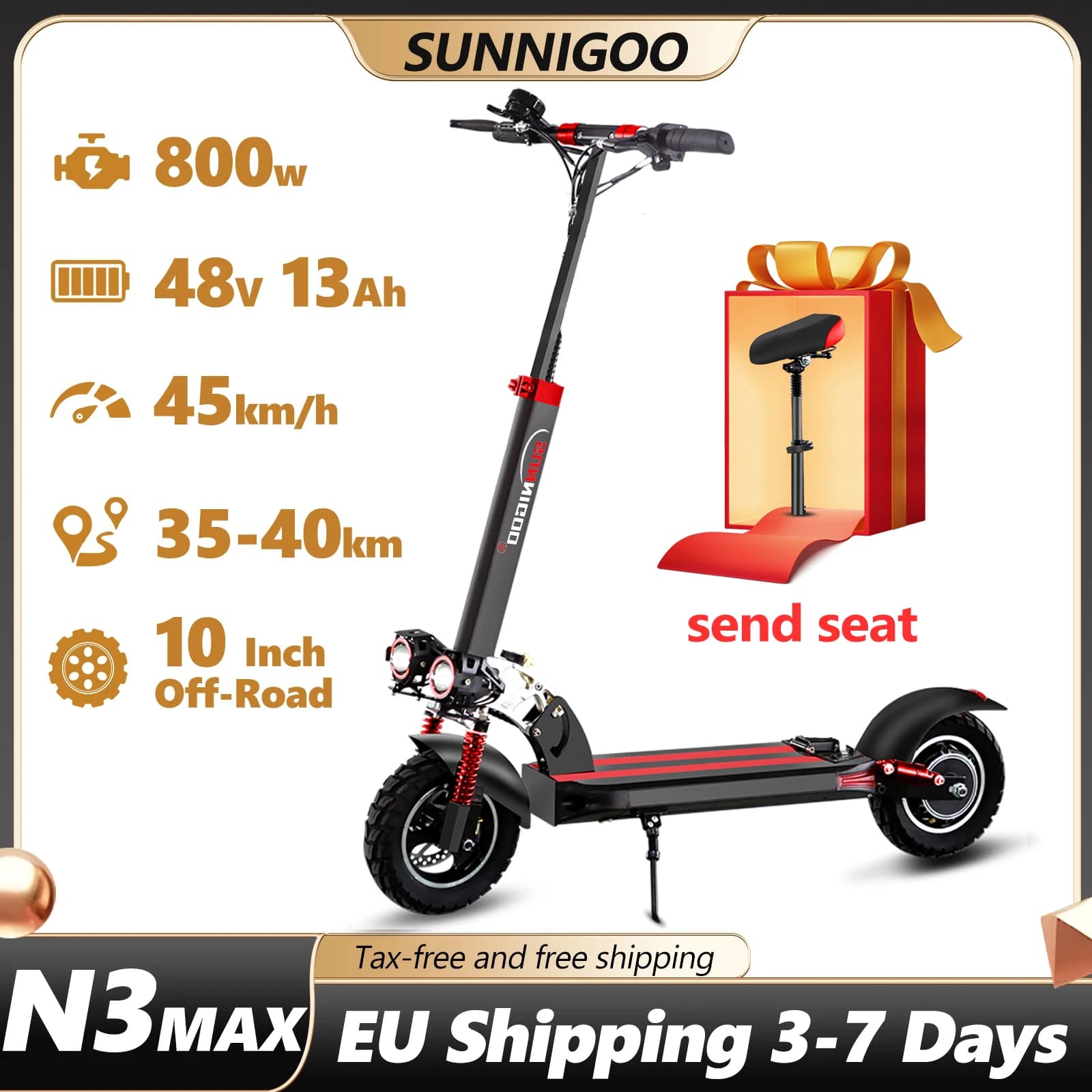Scooter elettrico 1000W Potenza superiore 48V13Ah Batteria Sport per adulti Strada Montagna E-Scooter Pneumatici da 10 pollici Scooter pieghevole da