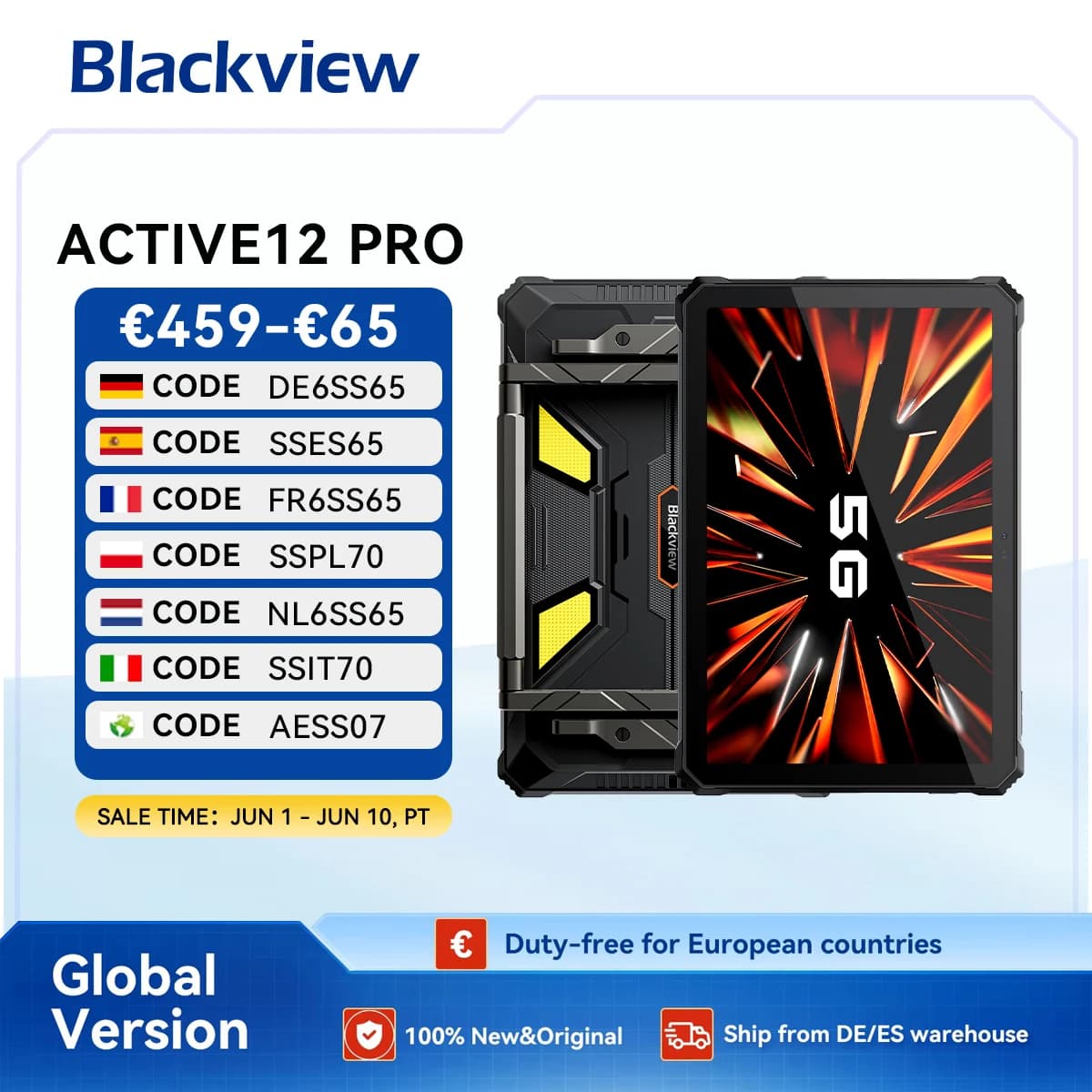 Blackview Active 12 Pro Robusto Proiettore Tablet Android 15, Dimensity 7300 5G 11'' Pad, 16GB+ 1TB 30000mAh Tablet Telefono Chiamata 5G