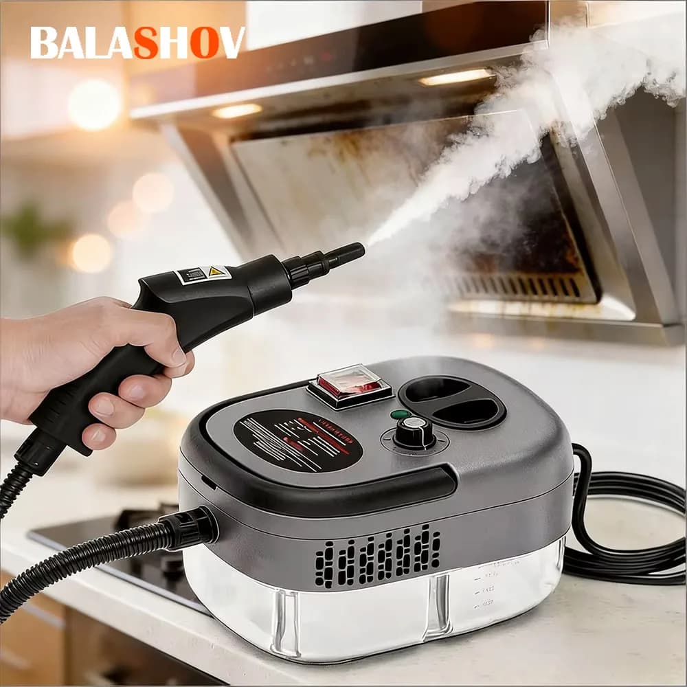 Pulitore a vapore ad alta temperatura da 1500W con telecomando, macchina per la pulizia a vapore per casa, cucina, cappe e auto (EU)