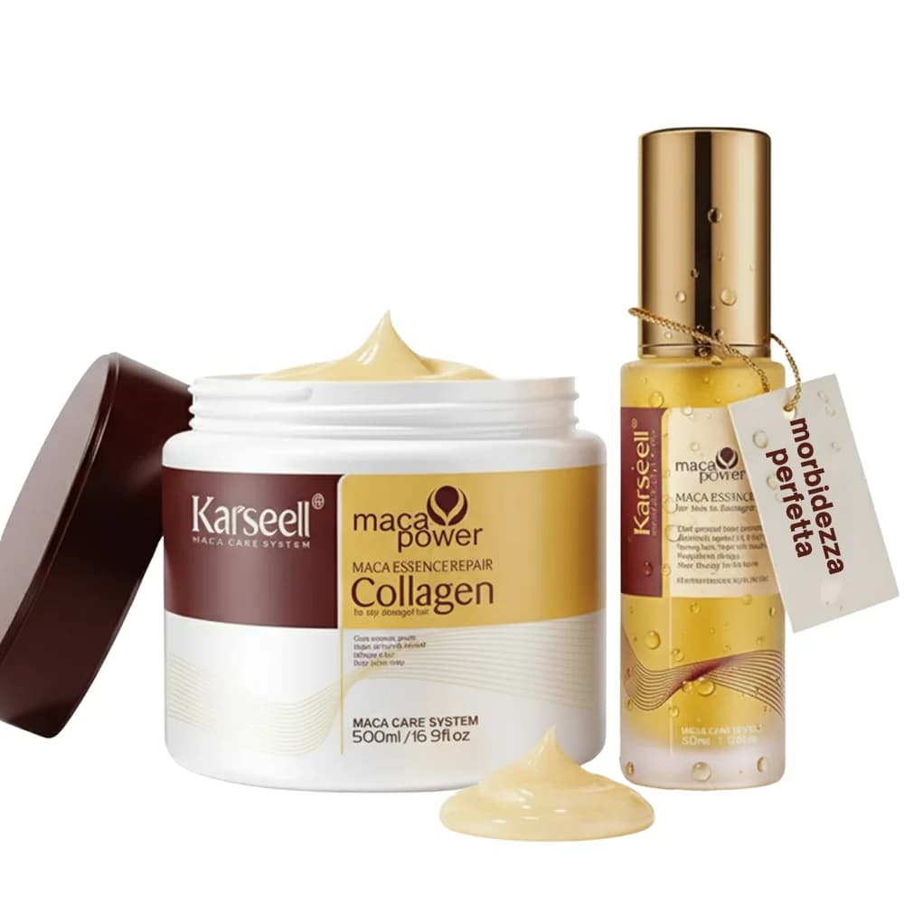 KARSEELL Pacco Maschera Capelli 500 ml + Olio di Argan 50 ml. Idratazione Profonda, Condizionatore per Capelli Secchi e Danneggiati, Trattamento
