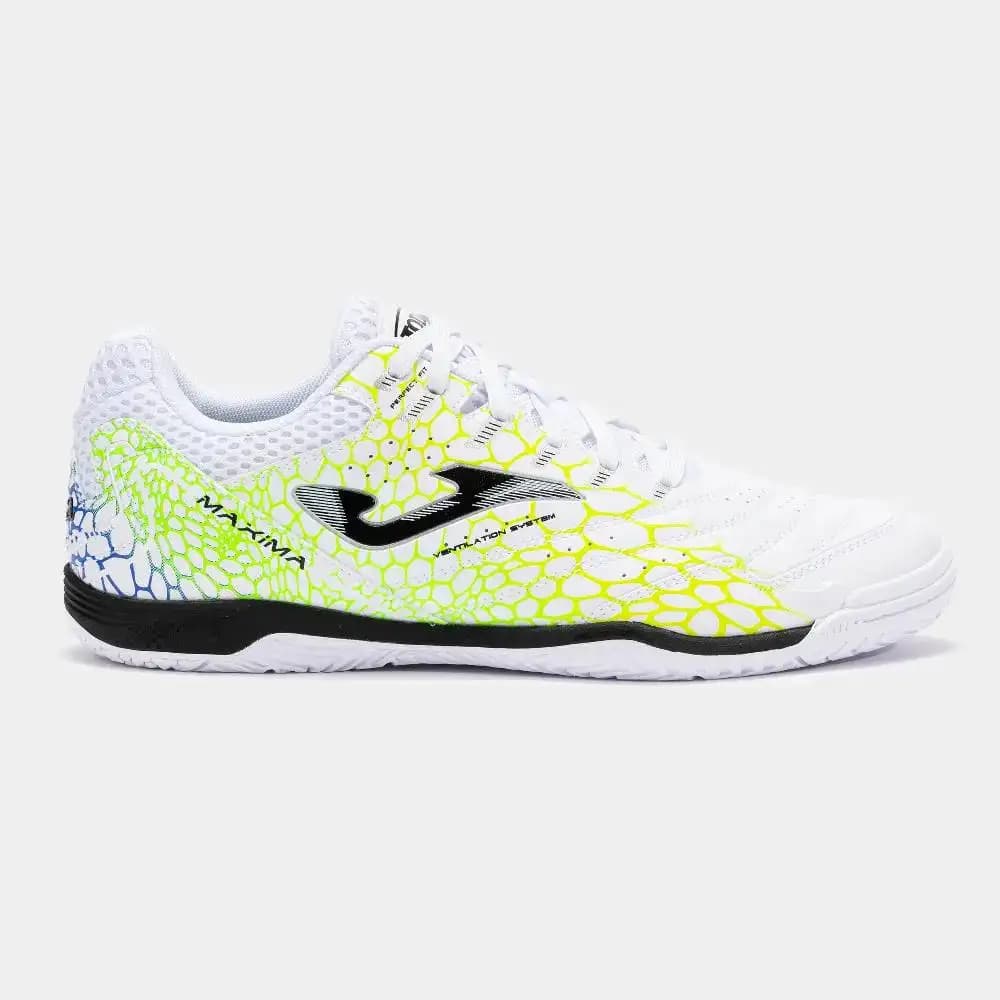 Joma Máxima 2532 Scarpe da Calcio Indoor Bianco Giallo Verde con Ottima Aderenza