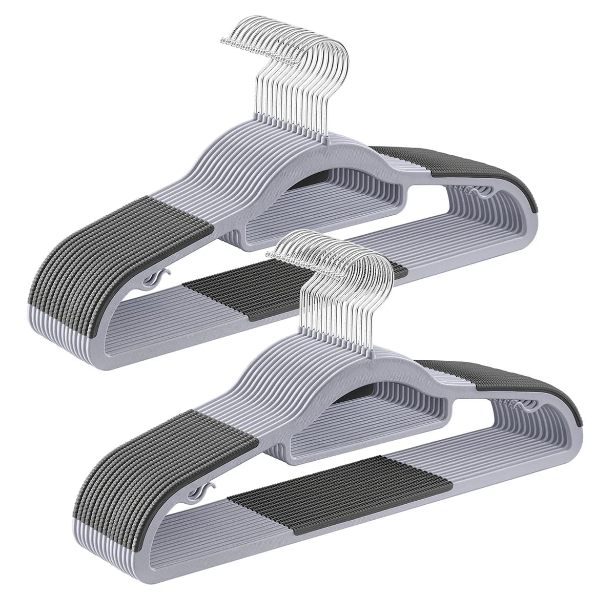 SONGMICS Set di 30 grucce, grucce in plastica, antiscivolo, salvaspazio, spessore 0,5 cm, lunghezza 42 cm, gancio argento girevole a 360° ° , Grigio