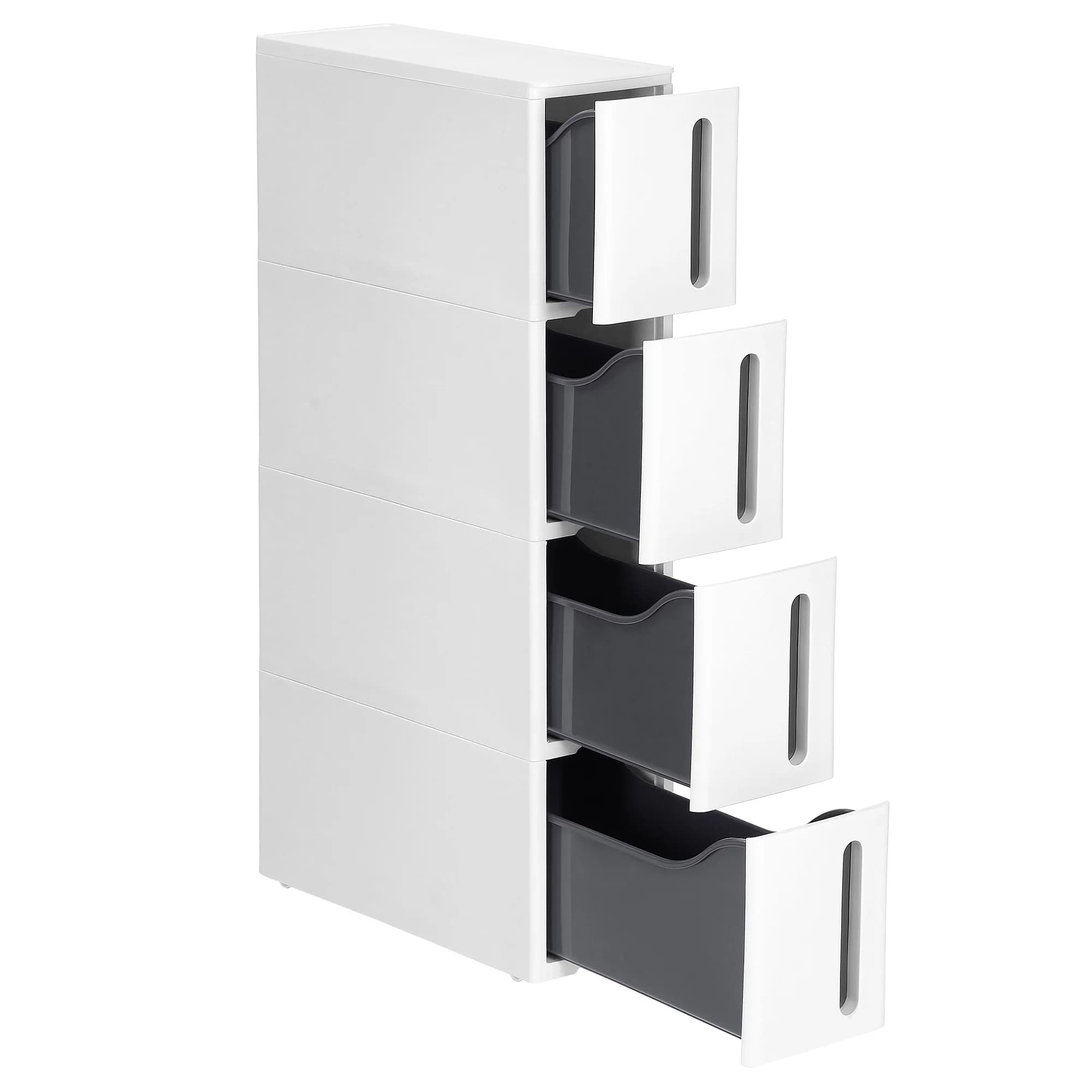 SONGMICS Torre portaoggetti con ruote, colonna per cucina stretta, ripiano in plastica a 4 livelli, salvaspazio, 45 x 17 x 84 cm, bianco e