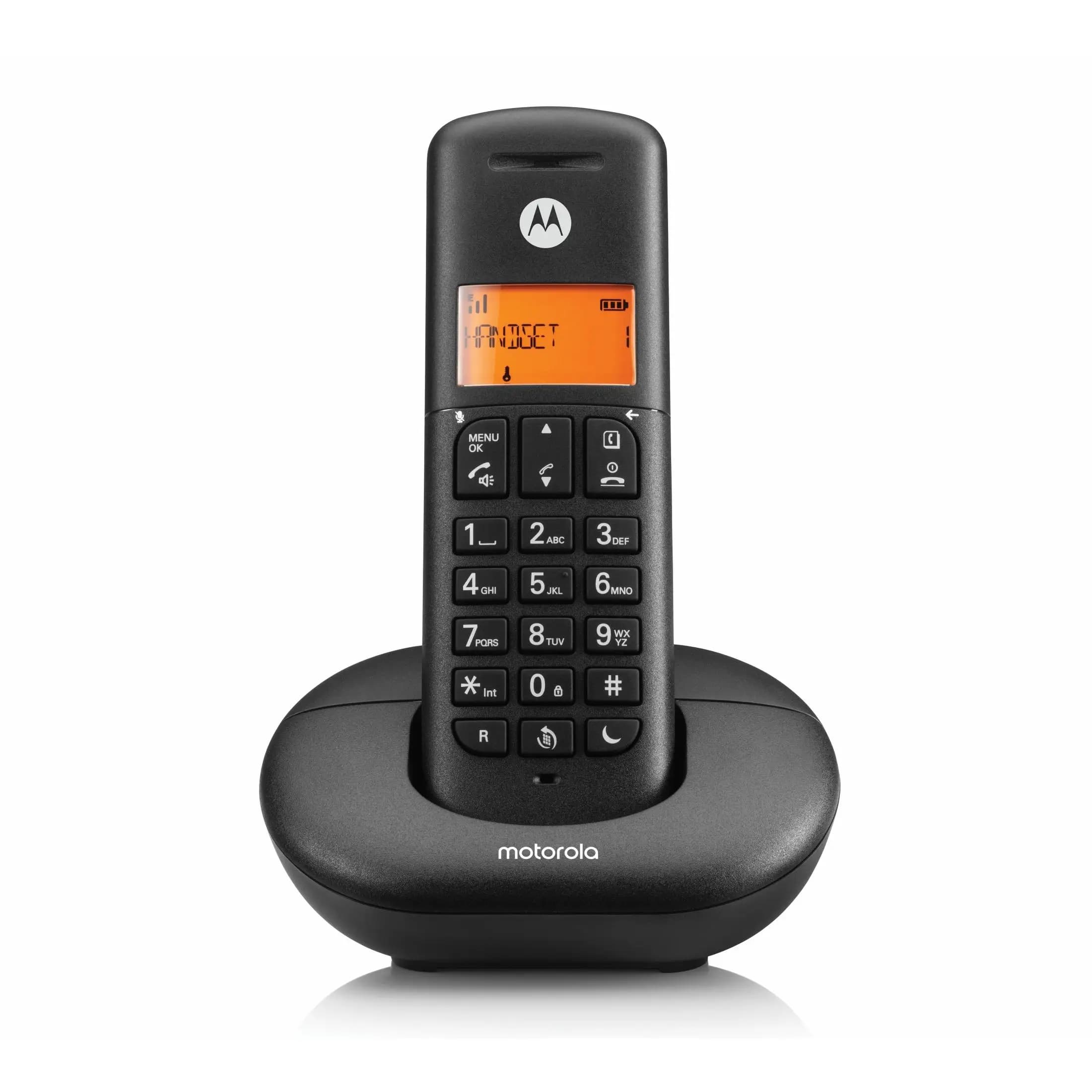 Motorola Voice - Telefono fisso digitale cordless E201, Intercettazione chiamate, Accesso remoto, Tasto Non disturbare, Altoparlante vivavoce, Nero
