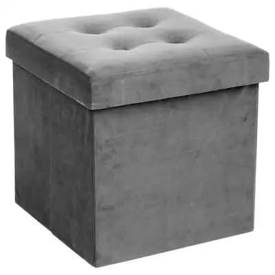 Pouf pieghevole a quadri grigio velluto - Dimensioni 38x38x38 cm