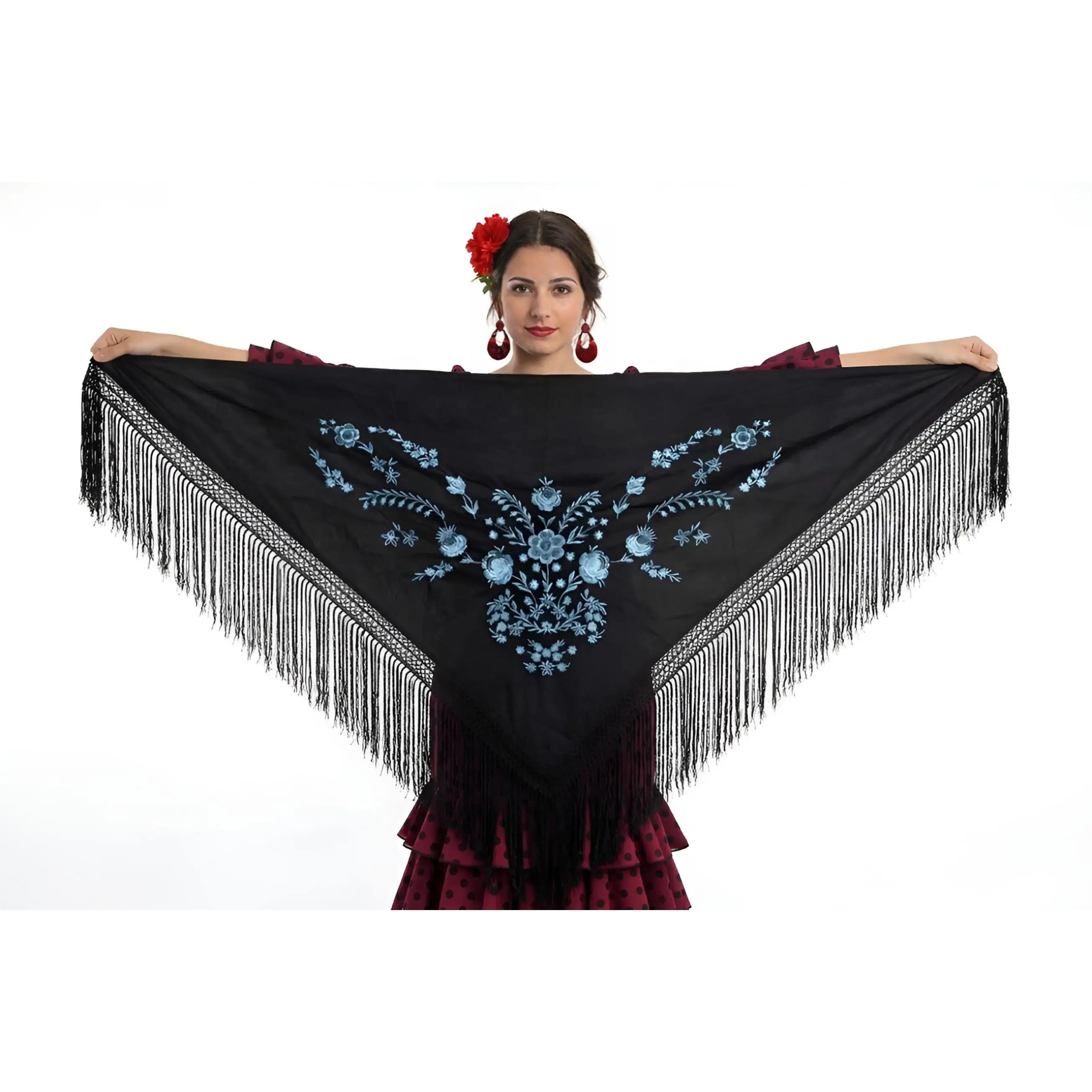 Scialle Triangolare Ricamato 150x75cm - Sciarpa Pico con Frange per Eventi e Feste - Vari Colori