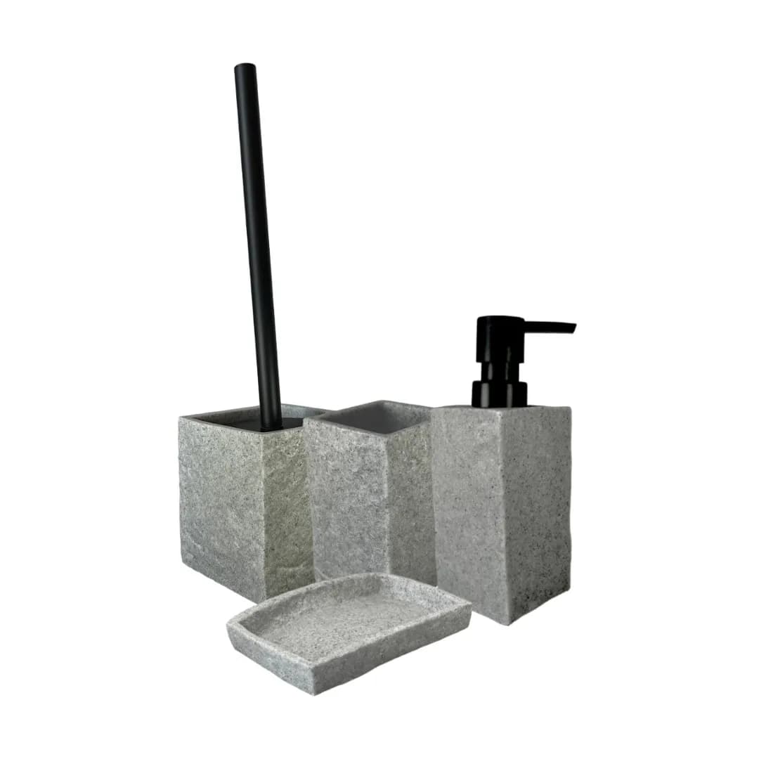 Maxia Market - Accessori da bagno in poliresina Dispenser di sapone per lozione bicchiere Portasapone Portasapone Spazzola per WC Quadrata Grigio