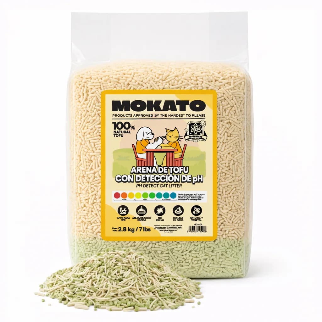 Lettiera agglomerante per gatti al tofu con rilevatore di pH Mokato |   Controllo degli odori |   Senza polvere |   2,8 kg
