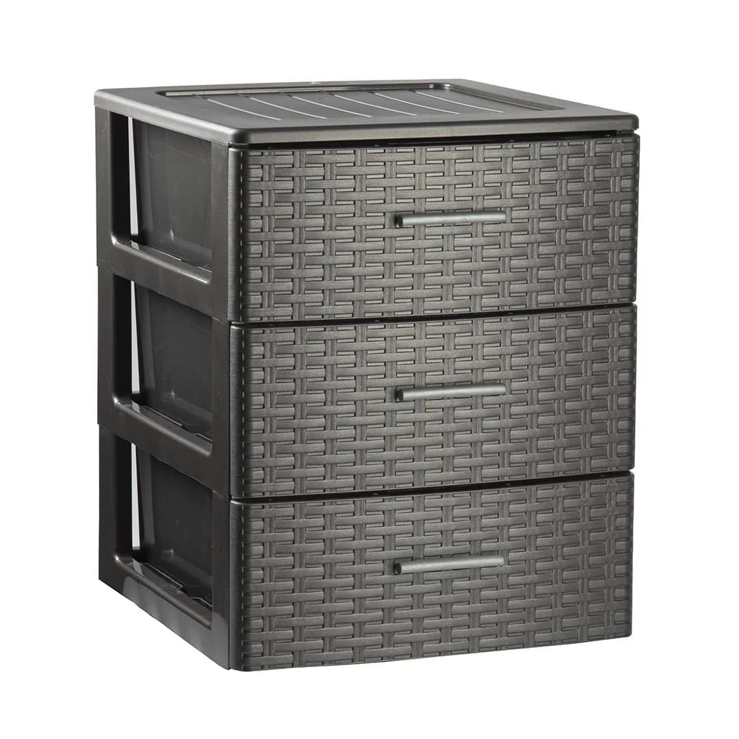 Cassetto in plastica Forte Rin Rattan - Organizzatore di stoccaggio per stanza, armadio, ufficio, garage o bagno, design moderno imitazione vimini in