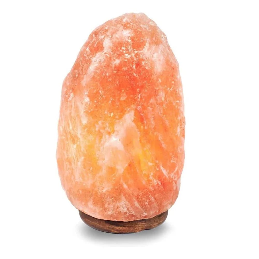PLUSHOME Lampada di Sale Naturale dell'Himalaya con Base in Legno - Ambiente Rilassante e Salutare