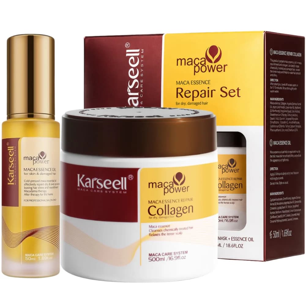 KARSEELL Maschera per capelli in confezione da 500 ml. + Olio di Argan per Capelli 50 ml. Balsamo Idratante Profondo per Capelli Secchi e Danneggiati
