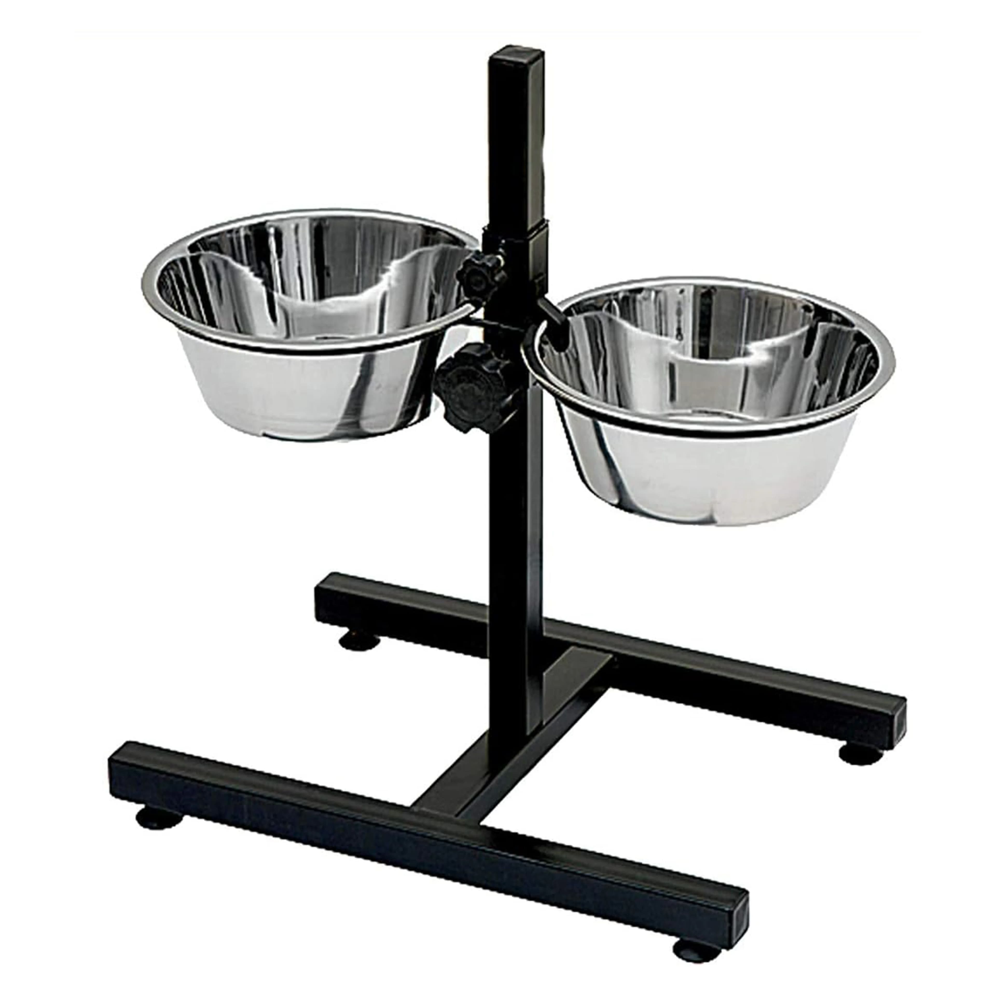 Alimentatore per cani e animali domestici in acciaio inossidabile con piedino, set di ciotole alte regolabili in altezza, disponibile in 4 misure.