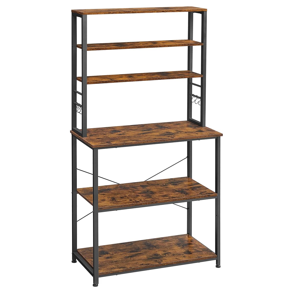 VASAGLE Scaffale da Cucina, Scaffale da Forno, 6 Ripiani e 6 Ganci, per Microonde, Struttura in Acciaio, Stile Industriale, 40 x 80 x 167 cm, Marrone