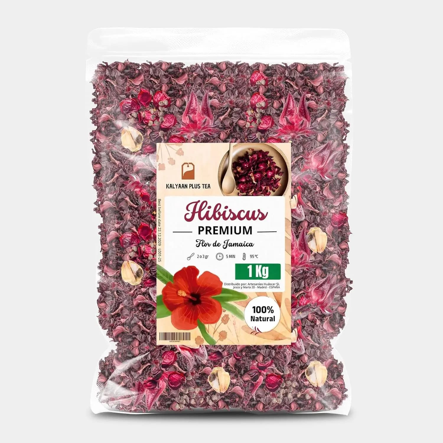 Fiore di Ibisco - 1 KILO - Formato XXL - Ibisco 1000g - Tè di Ibisco - Fiore di Ibisco della Giamaica - Tè KALYAAN PLUS - Infusi da bere caldi o