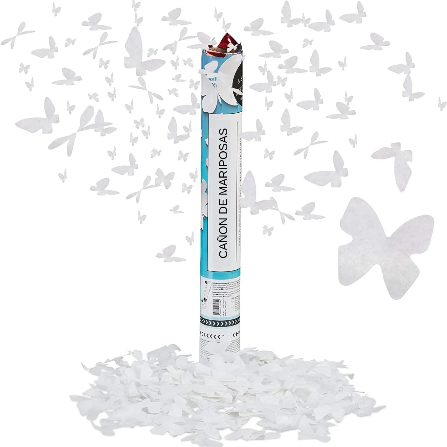 KROWN - Cannone Farfalla Bianca, Coriandoli, Matrimoni e Anniversari, Carta-Cartone, 40 cm, Bianco, Dettagli e Regali per Matrimoni, Comunioni,