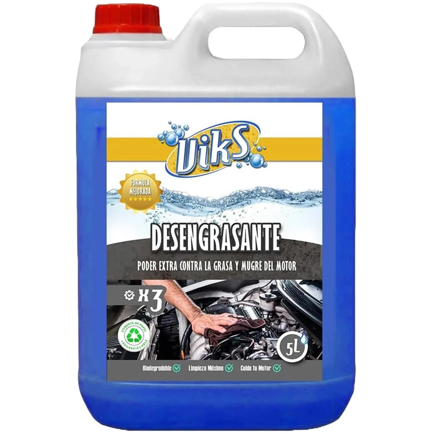 Viks |   Sgrassatore motore concentrato |   Biodegradabile |    Detergente per motori e parti |   Rimuove lo sporco senza danni |   Etichettatura