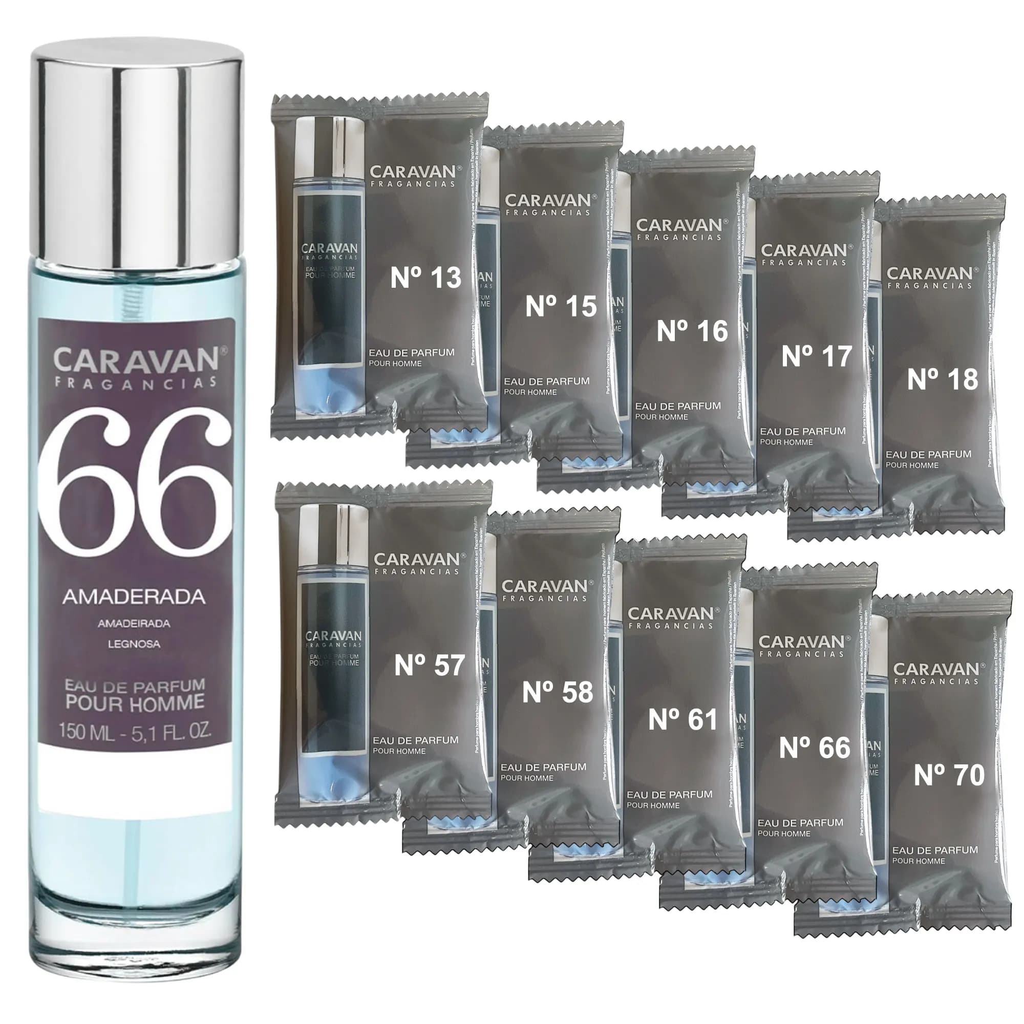 CARAVAN FRAGRANCES Profumo da uomo No66 da 150 ml + Set di 10 fiale di diverse fragranze Caravan Masculine per rivelare nuovi aromi