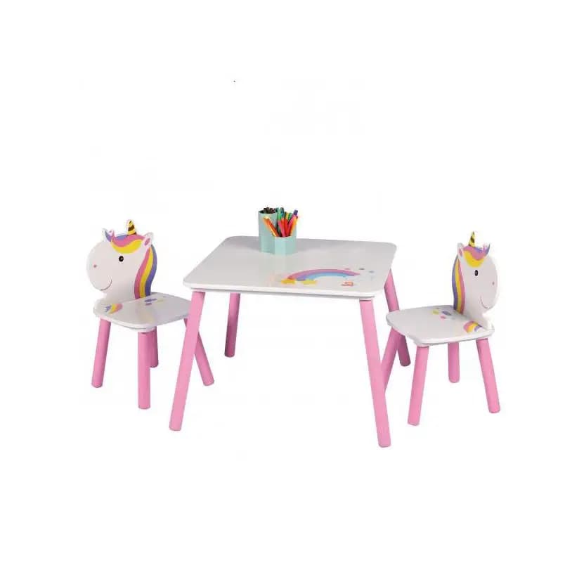 Children's table with two unicorn chairs