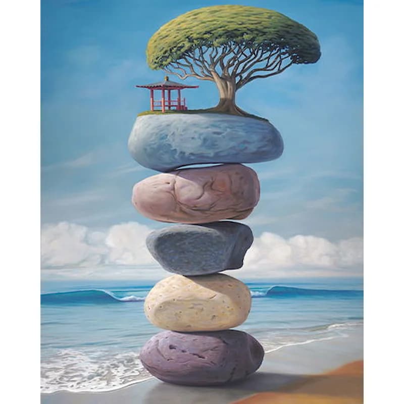 Dipingi con i numeri Kit di pittura su tela Artigianato al mare Fai da te Arte Immagine acrilica con i numeri Montagna di pietra moderna per