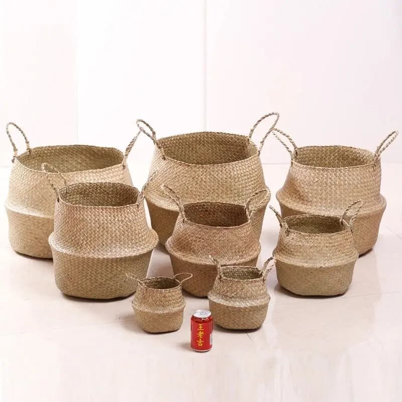 Zerolife-Cestino in vimini alle alghe per panno sporco, Bakset per riporre il bucato, tessuto a mano, vaso per fiori, Cesta da giardino domestico