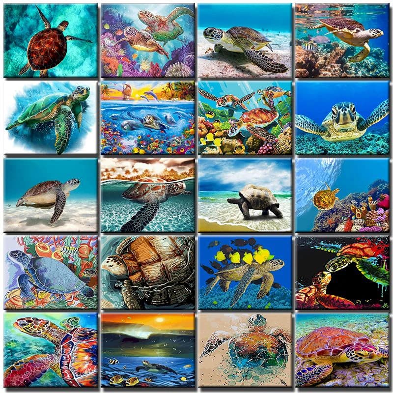 Fai da te dipingi con i numeri Tartaruga marina Pittura a olio con i numeri Animali su tela con cornice fatta a mano per kit per adulti Regalo