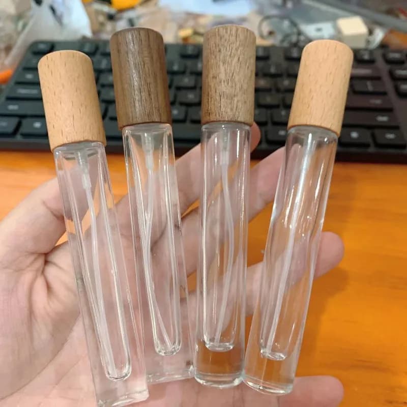 Flaconi Vuoti per Profumo da 10ML all'Ingrosso, Bottiglie in Vetro Spesso con Tappo in Legno, Contenitori di Alta Qualità per Deodoranti