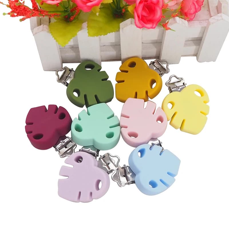 Chenkai 10PCS BPA Free fai da te Silicone foglia massaggiagengive Clip bambino animale ciuccio manichino allattamento succhietto giocattolo sensoriale