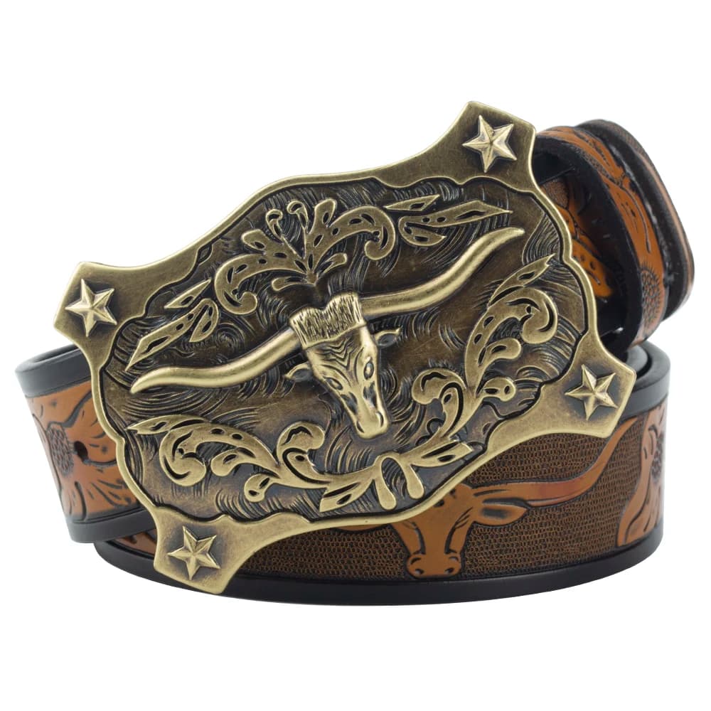 Cintura in rilievo in pelle da uomo occidentale personalità Fshion Cow Head Buckle Cowboy