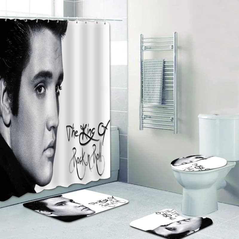 The King of Rock Roll Elviz Presley Home Decor Elviz Presley tende da doccia Set di tappetini da bagno in poliestere impermeabile per tende da bagno