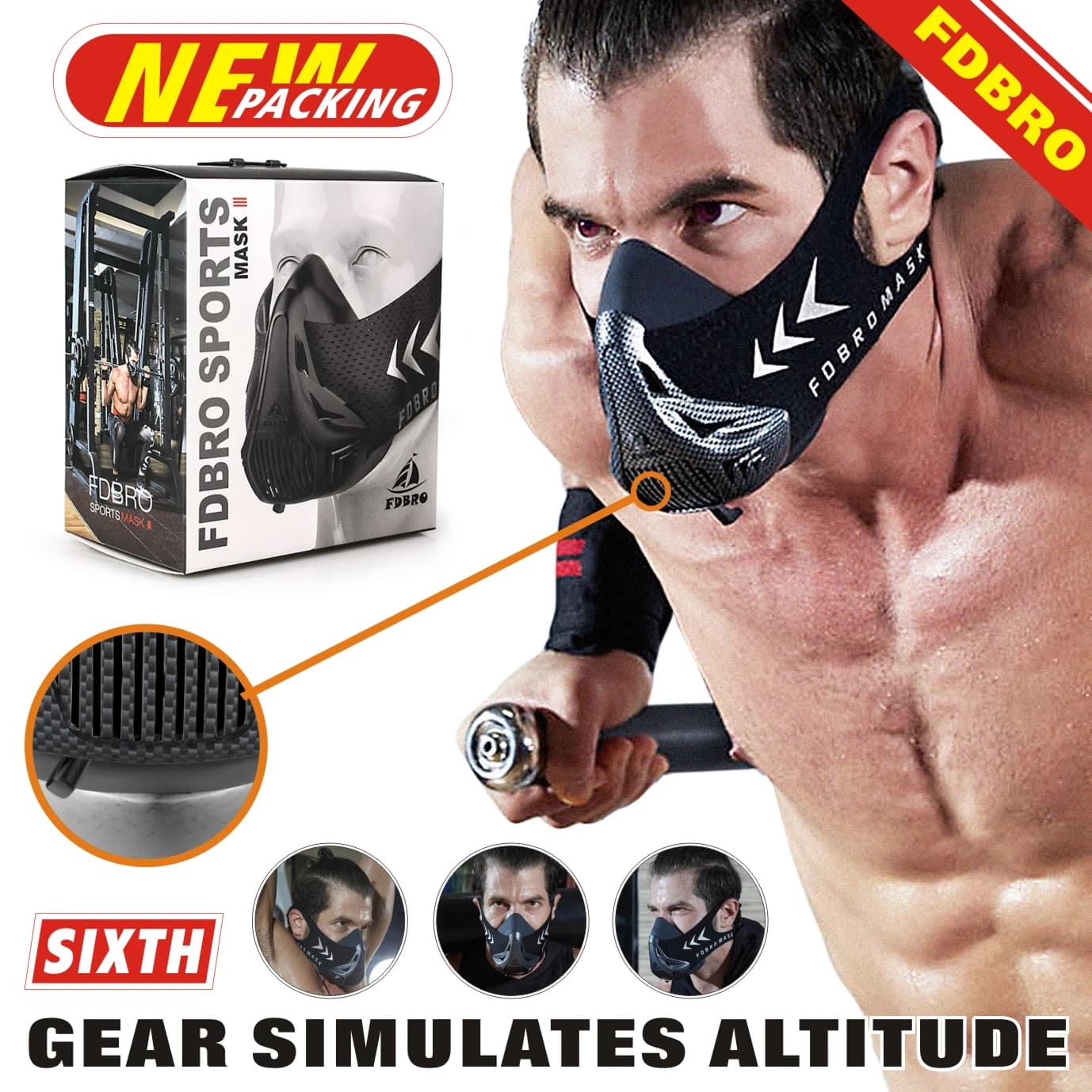 FDBRO allenamento, corsa, resistenza, maschera sportiva sollevamento Fitness, cardiofrequenza, maschera di resistenza per allenamento Fitness maschera
