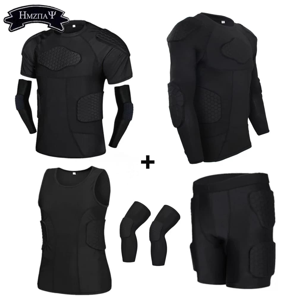 Pantaloncini a compressione imbottiti Gilet Ginocchiere Protezione Calcio Paintball Basket Pattinaggio Rugby Calcio Set di tute anticollisione