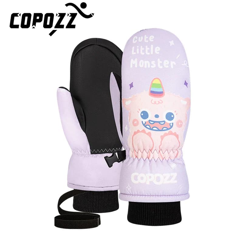 COPOZZ Guanti da sci per bambini 3M Thinsulate Inverno Tenere al caldo Guanti da dito Simpatico cartone animato Guanti da snowboard ultraleggeri