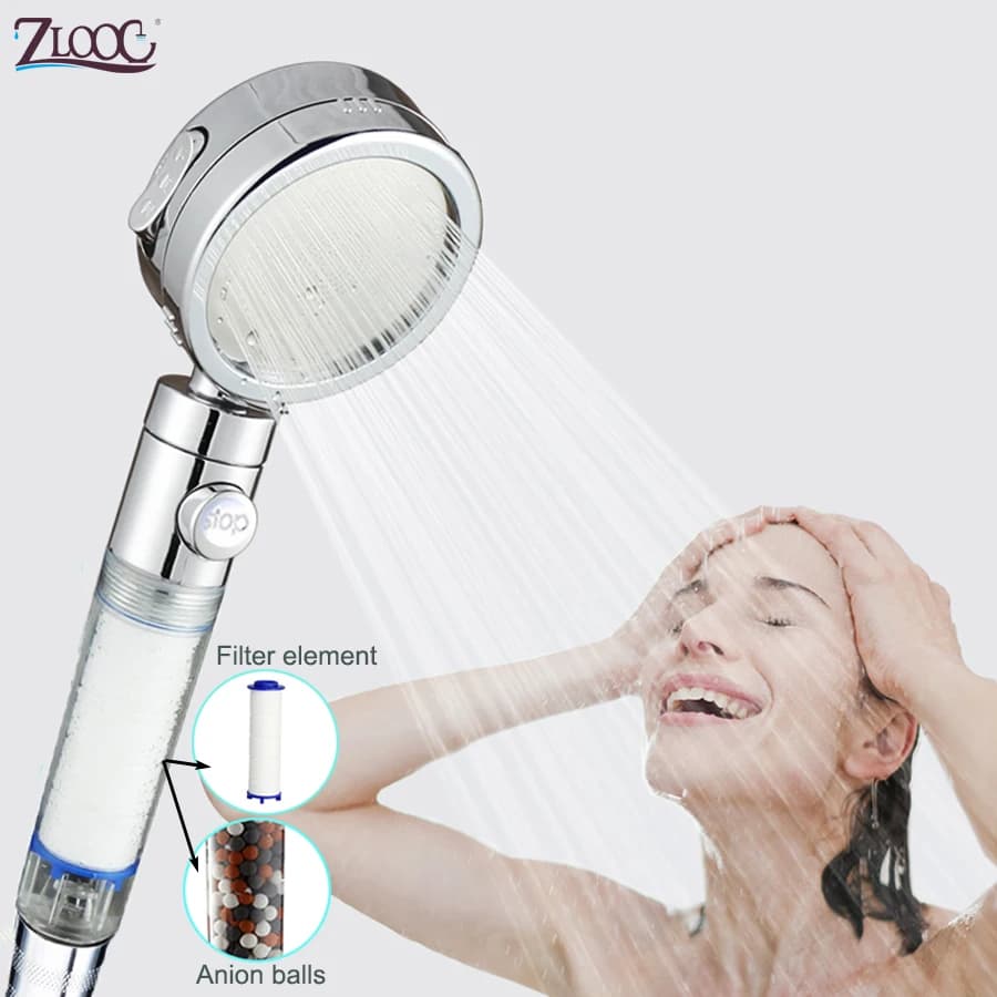 Zloog 3 modalità soffione doccia puro ad alta pressione elemento filtrante sostituibile per acqua purificata cura della pelle pulsante di arresto