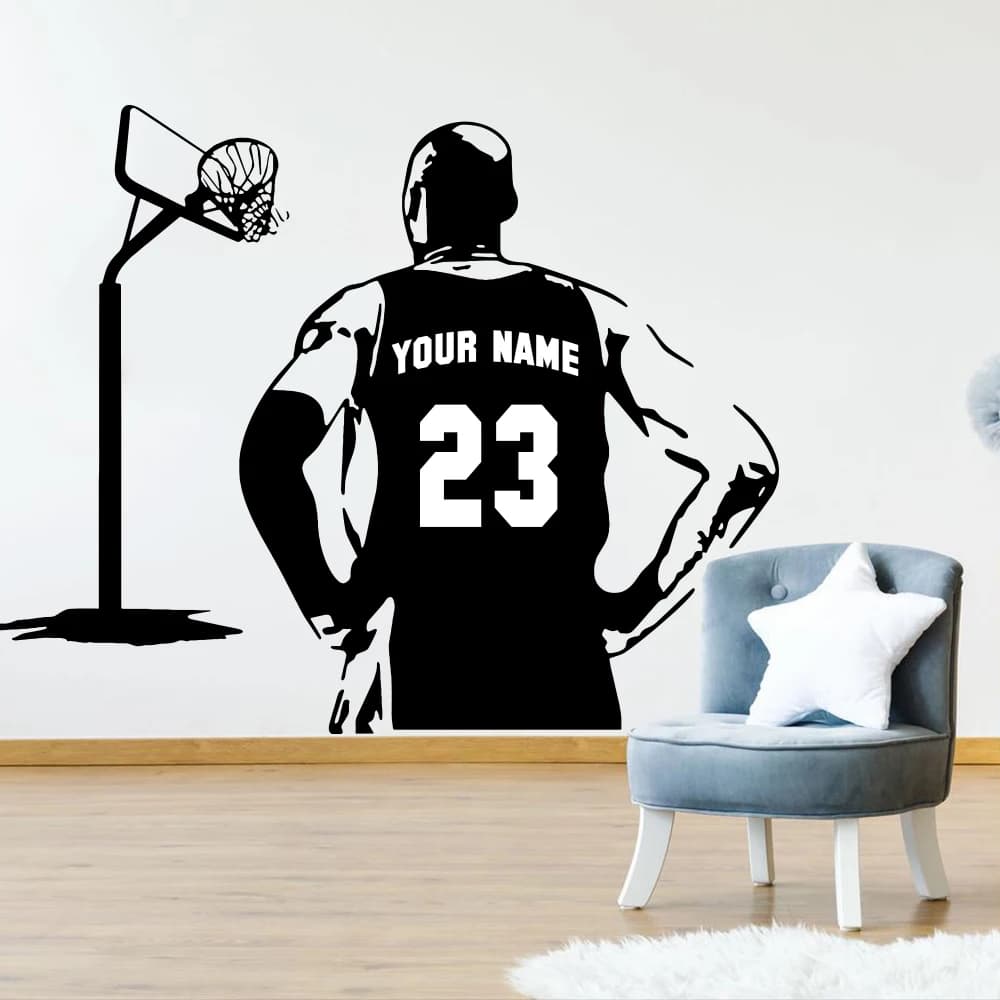 Grande nome personalizzato numero giocatore di basket maglie decalcomania della parete stanza dei giochi Kob E harley Sport atleta Wall Sticker camera