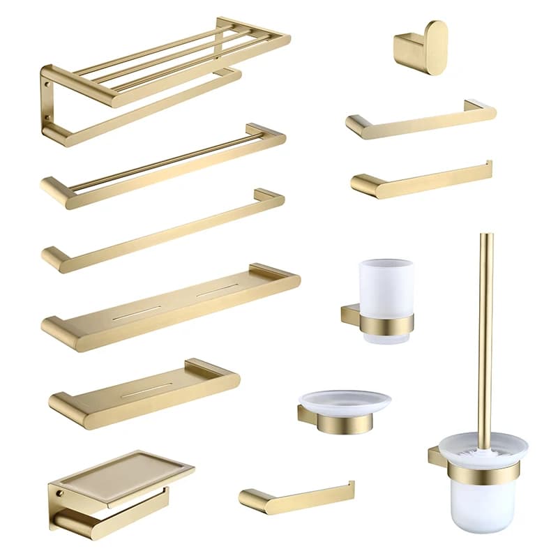 Accessori da bagno spazzolati oro Set di accessori porta scopino porta carta portasciugamani portasciugamani portasapone portasapone anello