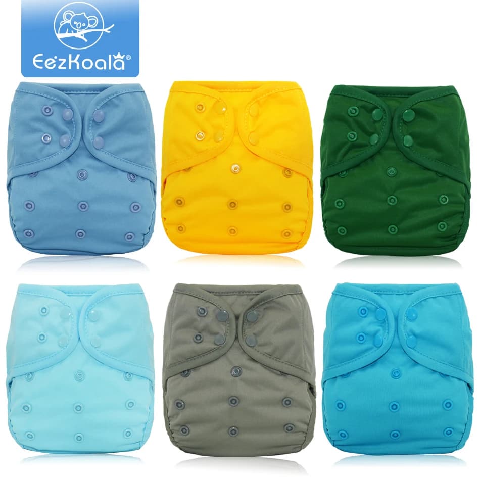 EezKoala Set di 6 Copri-Pannolini Ecologici Taglia Unica, Pannolini Lavabili Regolabili per Bambini 0-2 Anni, Unisex