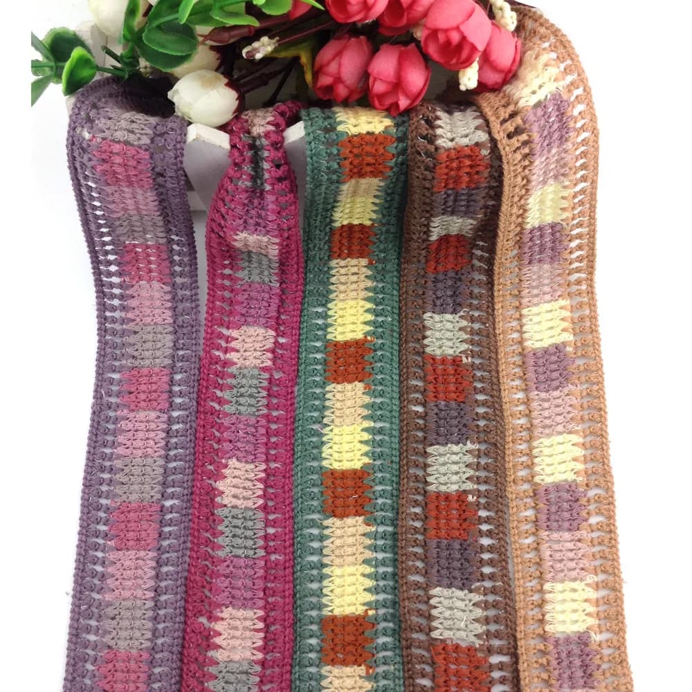 Strisce colorate imitazione mano uncinetto nastri di tessuto di pizzo tessitura svizzera cucitura tessitura Trim per accessori di abbigliamento fai da