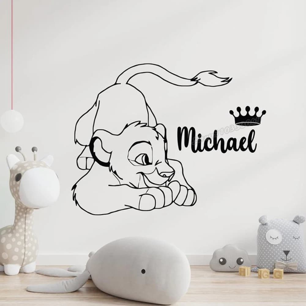Adesivo da parete leone Bambini Ragazzi Nome Nome personalizzato Adesivo da parete Adesivo leone per la camera dei bambini Decorazione della camera da