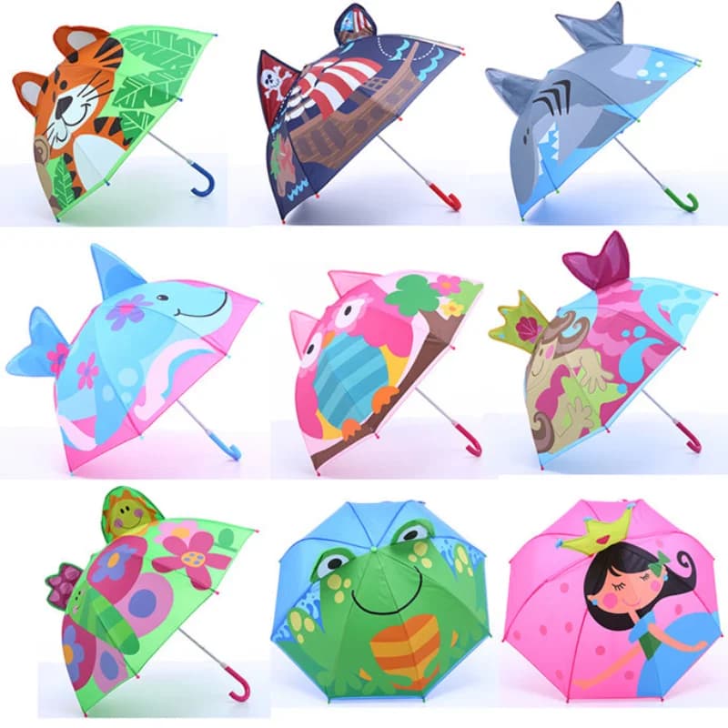 Ombrello per bambini carino Animazione Cartone animato creativo Manico lungo 3D Modellazione dell'orecchio Ombrello per bambini per regalo per ragazze