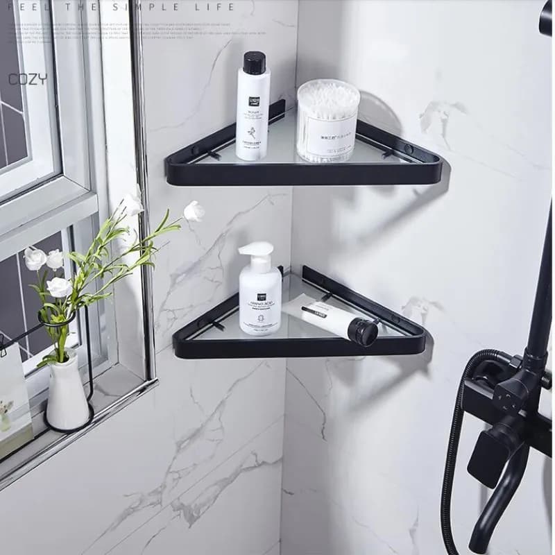 Mensola del bagno mensola della doccia in alluminio mensola della doccia in vetro finitura nera cestello di aspirazione portaoggetti accessorio per il