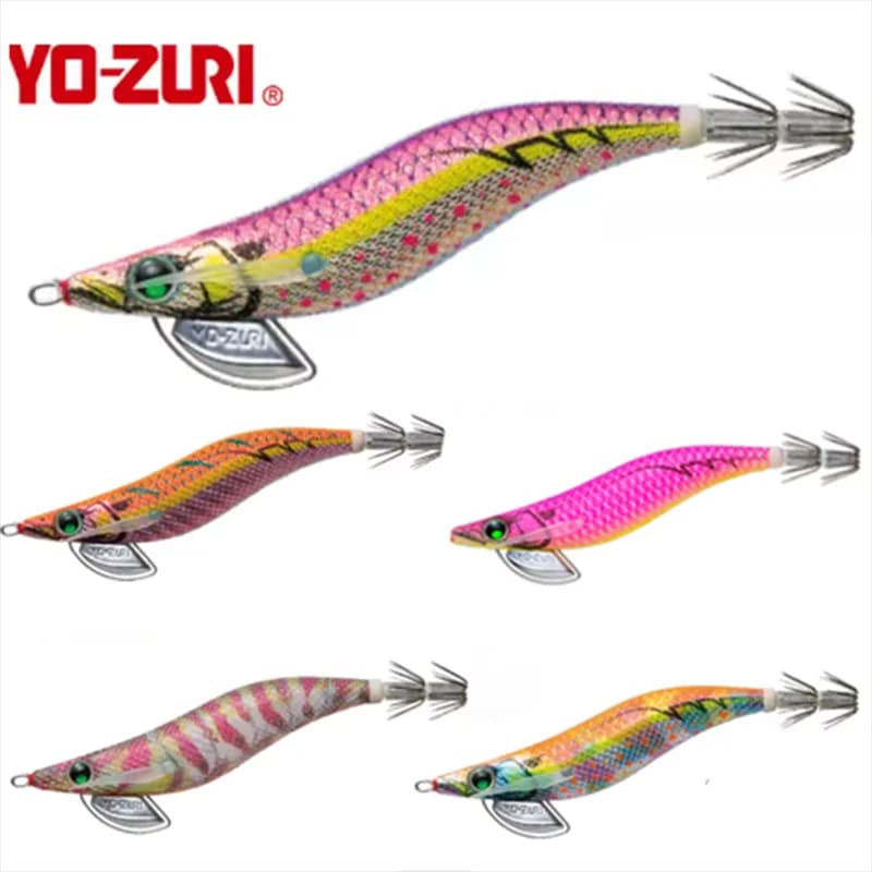 YO-ZURI Gamberetti in legno Calamari Gancio Esca finta Anti-groviglio Esca da pesca Bionic Pelle di pesce Fluorescente Suono UV Calamari Ganci