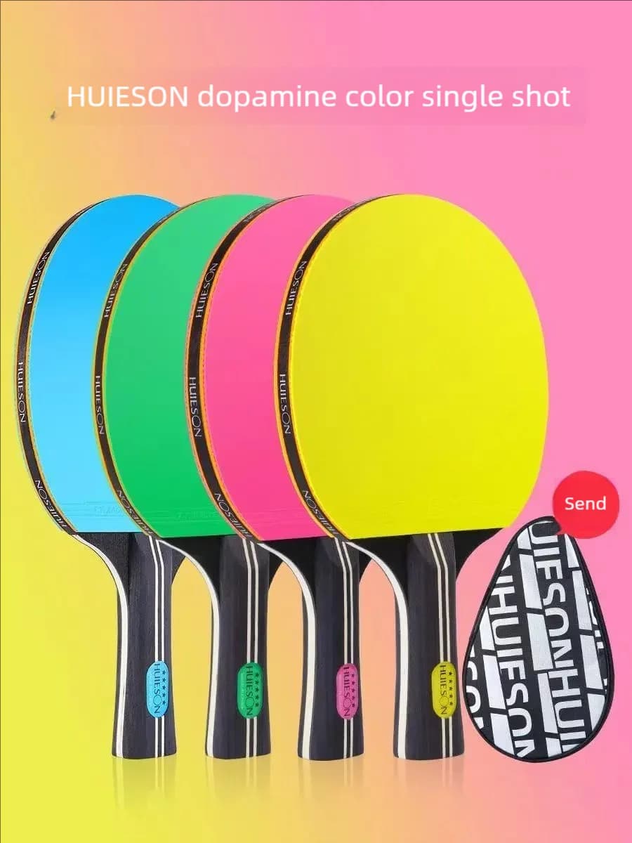Autentica pagaia da ping colorata serie HUIESON Dopamine |   Lama adesiva colorata in gomma e legno |   Facile da usare |   con custodia gratuita