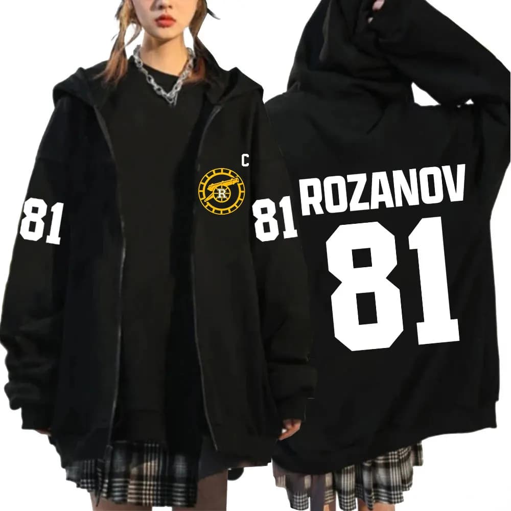 Rivalry riscaldato Ilya Rozanov 81 Boston Raiders Merch Felpe con cerniera Abbigliamento donna da uomo Moda Felpe con zip Giacche Cappotti
