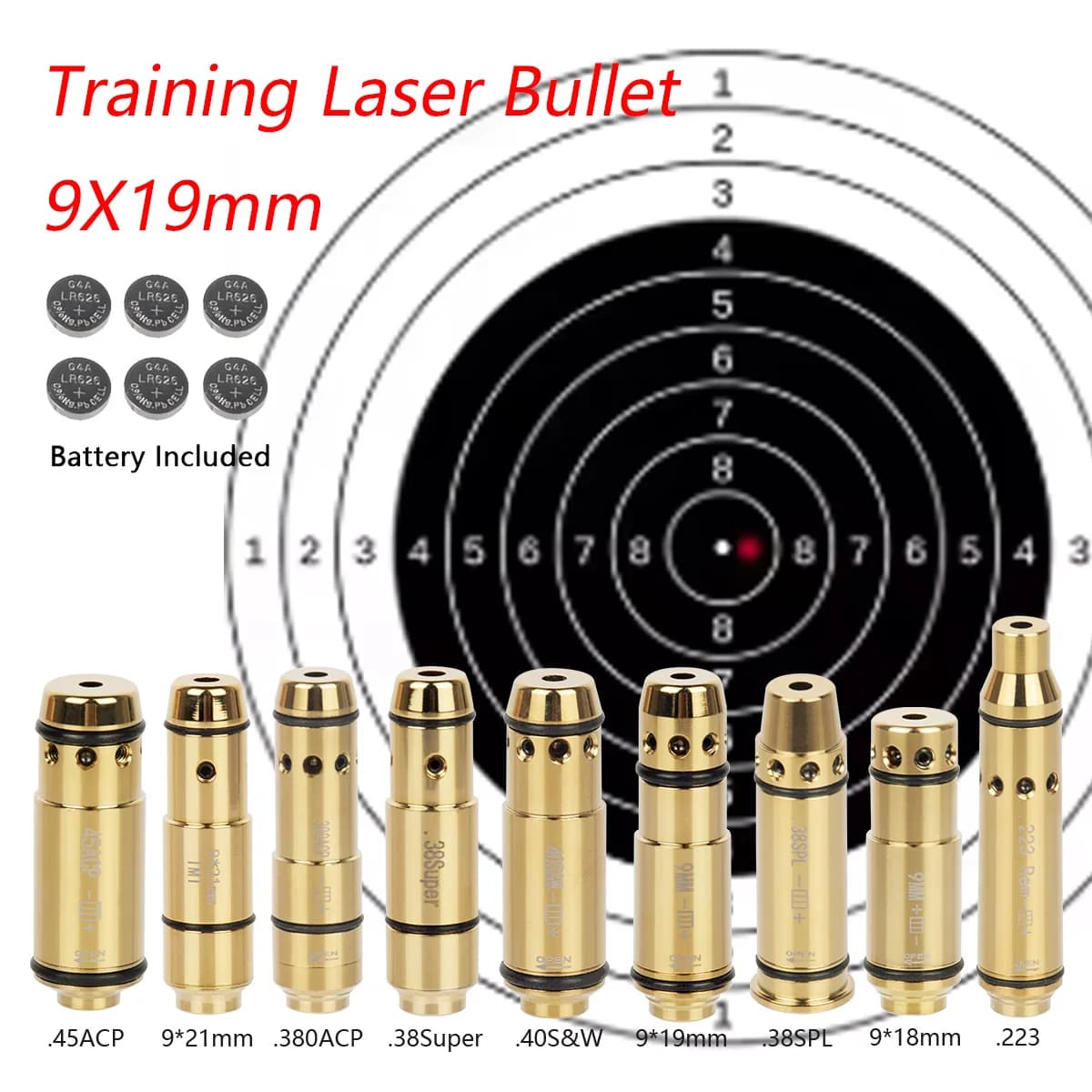 Proiettili di Addestramento Tattici 9x19mm 9mm 7.63x39mm con Laser per Puntamento a Secco, Compatibili con Glock 17 43 19 Taurus G2C .223rem .45ACP